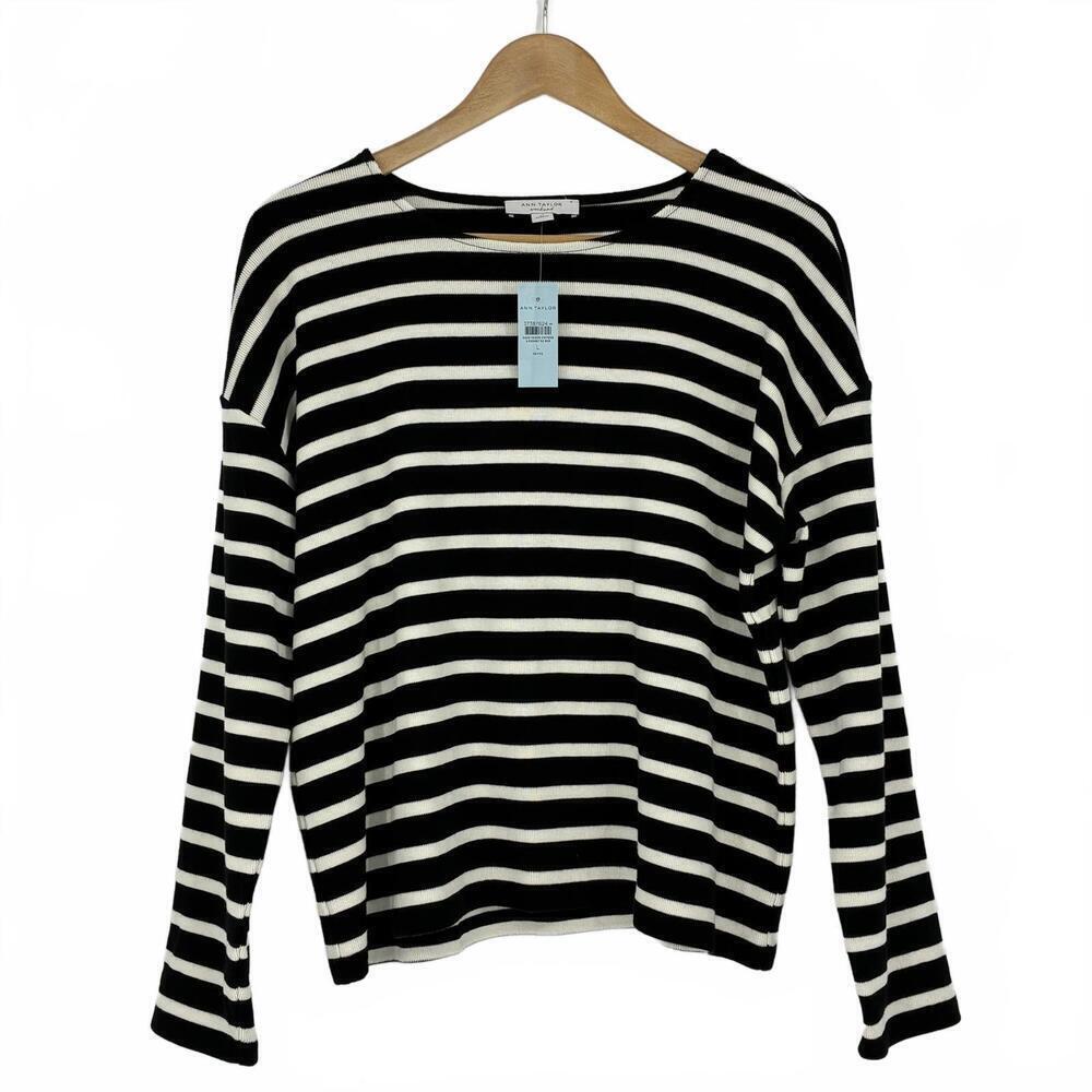 Ann Taylor Weekend Black & White Striped Long Sleeve Top NWT Size LP